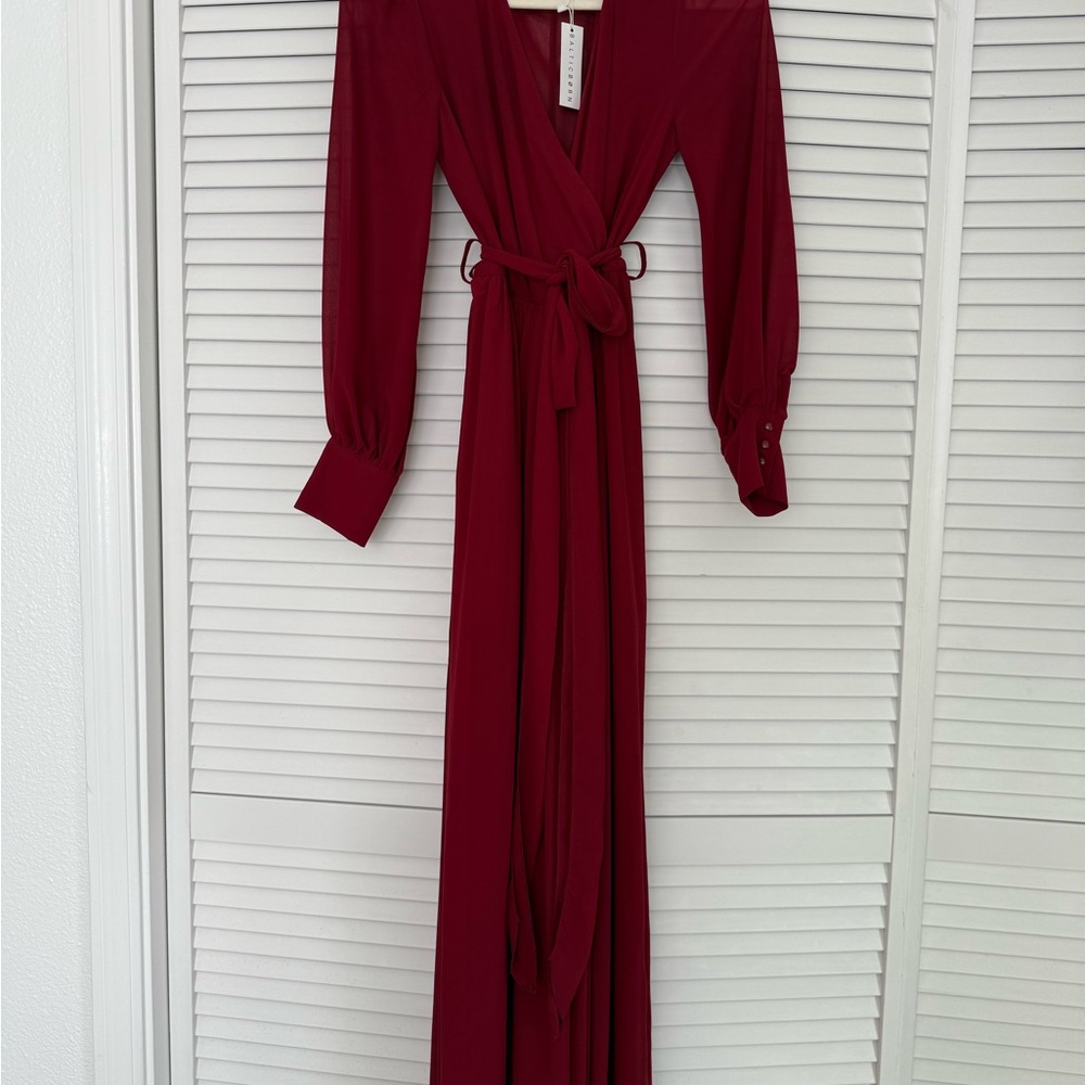 Long Sleeve Wrap Maxi Dress in Deep Wine